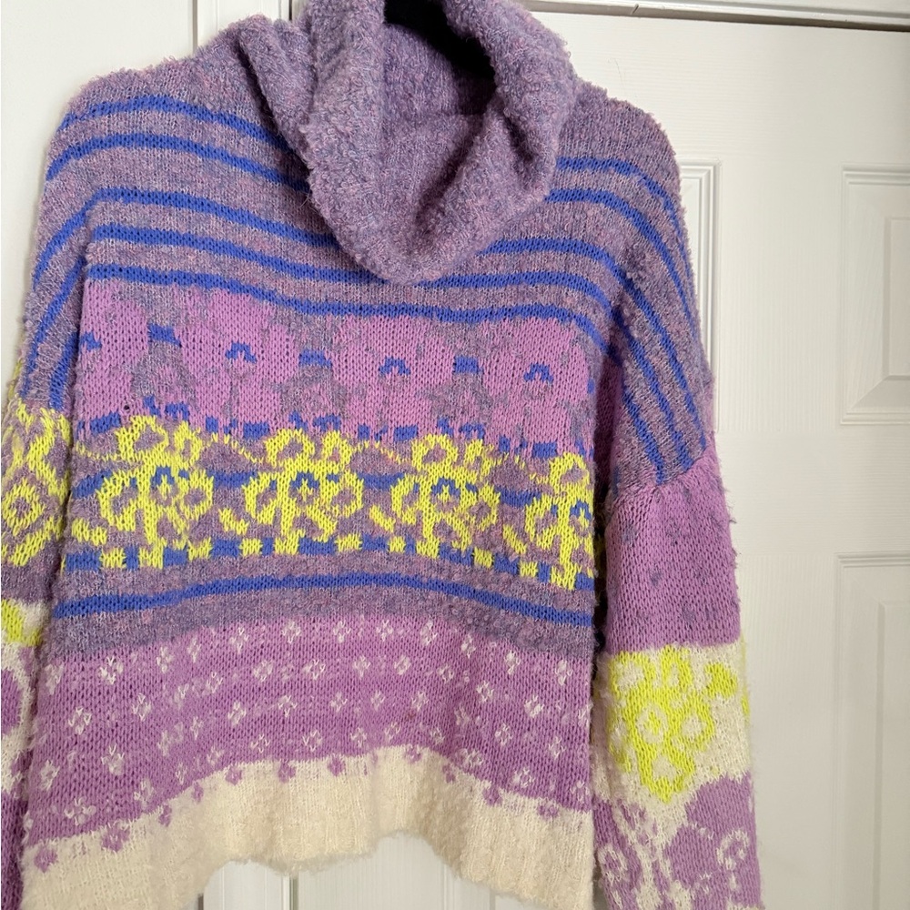 Fate Purple and Yellow Cowl Neck Sweater